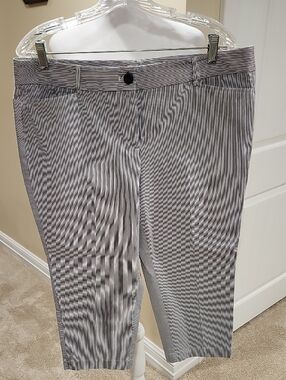 LOFT Black and White Striped Cropped Pants